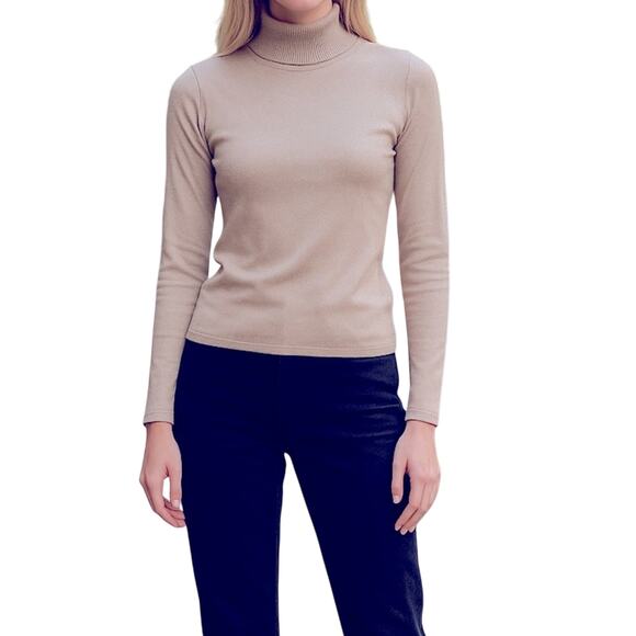 New York & Company Y2K Rose Gold Glitter Fitted Turtleneck Sweater Size Small - Picture 1 of 12